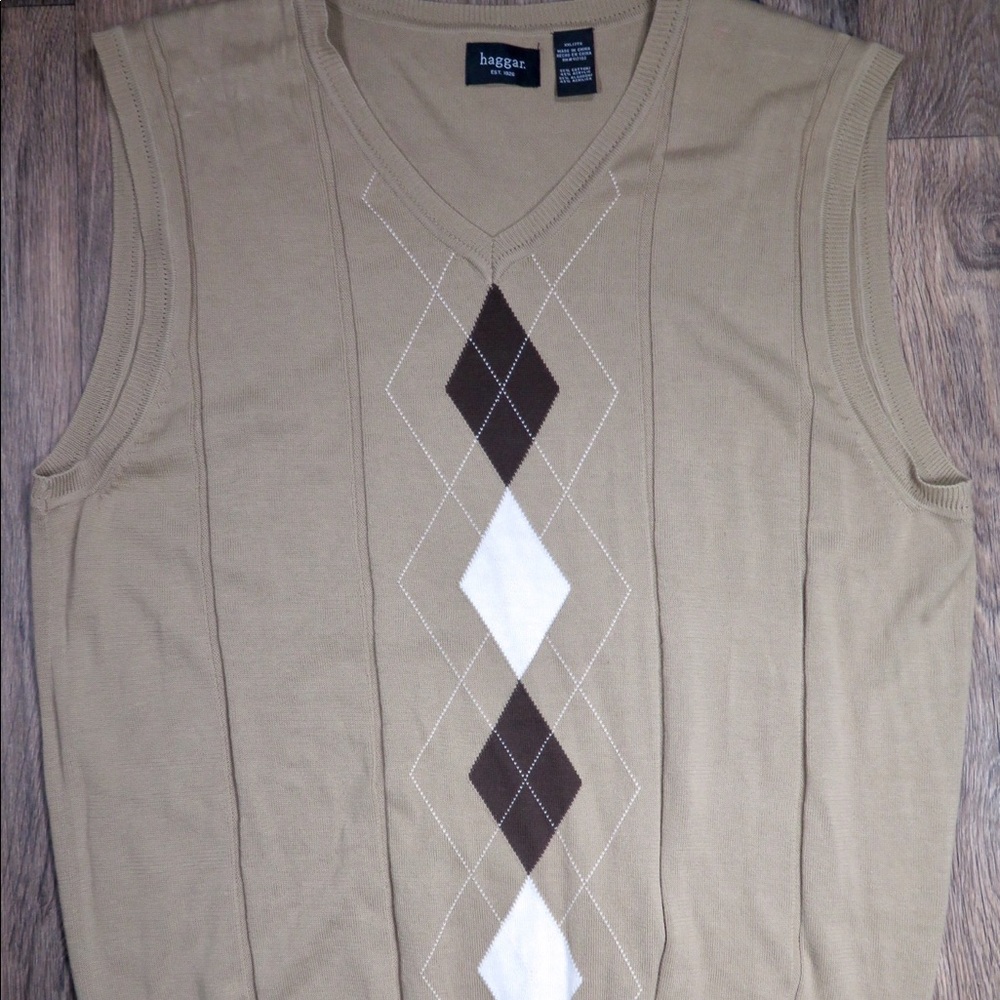 Mens Haggar Beige Brown Cotton Sweater Vest XXL